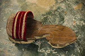 Shoe Prints: Auniati Satra, Majuli Island, Assam State, northeast India, one traditional Indian sandal