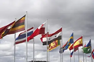 Blowing Prints: Australia, ACT, Canberra, International Flags (L to R, Uganda, Thailand, Tonga, Syria