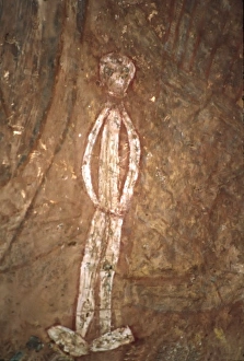Human Prints: Australia, Northern Territory, Kakadu NP, Ubirr Art Site. Detail of an aboriginal