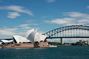 Copy Space Prints: Australia, NSW, Sydney. Landmark Sydney Opera House and Harbour Bridge