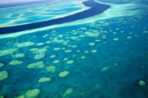 Australia, Queensland, Whitsunday Coast, Great Barrier Reef. Aerial of the Great