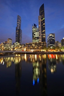 Australia, Victoria, Melbourne, Skyscrapers including Eureka Tower and Queens Bridge