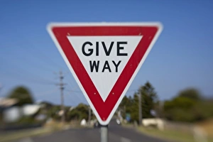 Images Dated 17th February 2009: Australia, Victoria, Port Campbell, Blurred image of Give Way road warning sign in