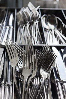 Images Dated 19th February 2014: Australia, Victoria, VIC, Yarra Valley, Healesville, cafe silverware