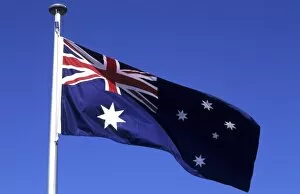 Australian flag blowing in the wind in Sydney Australia