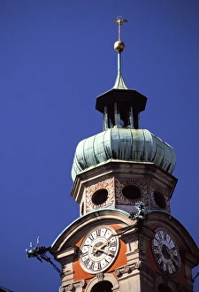 Innsbruck Prints: Austria, Innsbruck. Baroque clock tower