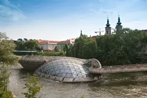 AUSTRIA-STYRIA (Stiermark)- GRAZ: Island in the Mur / Mur Insel / Bridge built 2003