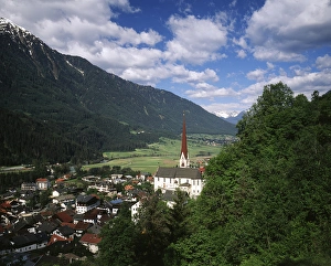 Austrian Prints: Austria, Tyrol, Oetz, View of town, churches and houses