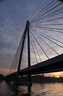 River Front Prints: Austria, Vienna. Bridge across the Danube river as you enter Vienna, sunrise