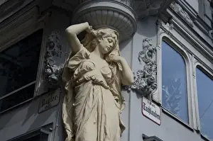 Austrian Prints: Austria, Vienna. Historic Michaels Square in downtown Vienna. Art deco architecture