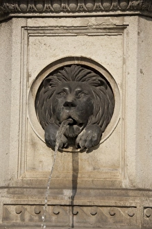 Austrian Prints: Austria, Vienna. Michaels Square, fountain detail