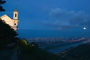 Vienna Prints: AUSTRIA-Vienna: UNO City & Danube River / Evening from Leopoldsberg / with Leopoldsberg
