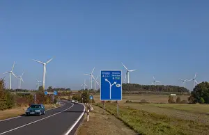 Prints of Wind turbines generating green power beside the Autobahn in Germany Images Dated 2027 October: Autobahn Wind Power turbines industry in Germany with greenn ecology working