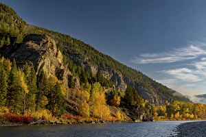 Autumn color along the Flathead River at Bad Rock Canyon in Hungry Horse, Montana, USA