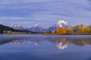 Willow Prints: Autumn view of Mount Moran and Snake River, Grand Teton National Park, Wyoming
