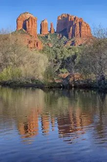 Arizona Prints: AZ, Arizona, Sedona, Crescent Moon Recreation Area, Red Rock Crossing; Cathedral Rock