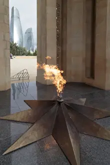 Images Dated 28th September 2014: Azerbaijan, Baku. The Eternal Flame memorial in Dagustu park, with the Flame Towers