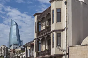 Eurasia Prints: Azerbaijan, Baku. Old City and Flame Towers