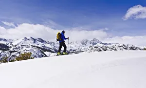 One Person Prints: Backcountry skier under Banner and Ritter Peaks in the Ansel Adams Wilderness, Sierra