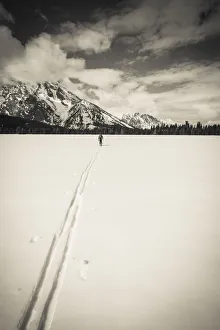 Images Dated 12th March 2015: Backcountry skier under Mount Moran, Grand Teton National Park, Wyoming USA