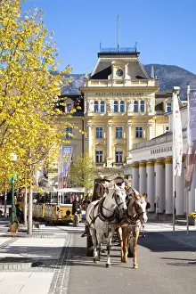 Street Car Prints: Bad Ischl, Upper Austria, Austria - A street in an old world town. Horse drawn carriages