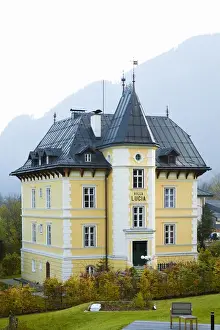 Low Angle Prints: Bad Ischl, Upper Austria, Austria - A yellow old world home with a sign labeling it Villa Lucia