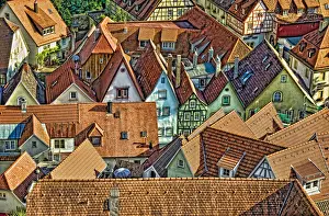 Rona Schwarz Prints: Bad Wimpfen, Germany. Colorful tile roofs of old town