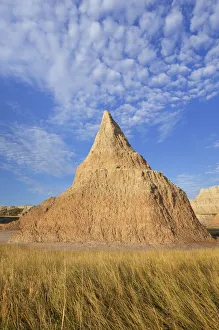 Badland Prints: Badlands formations and mixed grass prairie grasses. Badlands National Park, South Dakota