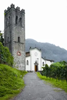 Inti St Clair Prints: Bagni di Lucca, Tuscany, Italy - Rural road leading up to an old world church