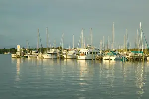 Abaco Prints: BAHAMAS- Abacos-Great Abaco Island-Marsh Harbour: Town Marina at Sunset