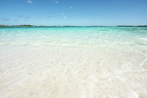 Images Dated 8th July 2024: Bahamas, Exuma, Norman Cay. Beautiful crystal clear blue waters surrounding the island in the Caribbean