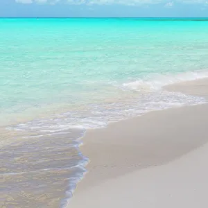 Aqua Prints: Bahamas, Little Exuma Island. Ocean surf and beach