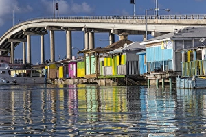 Vendor Prints: Bahamas, Nassau. Vendors shacks in Potters Cove