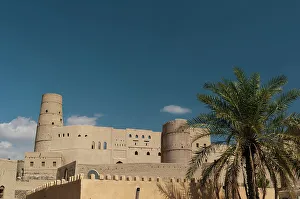 View From Below Prints: The Bahla fort, built in 13th century, and a palm tree. Bahla, Oman