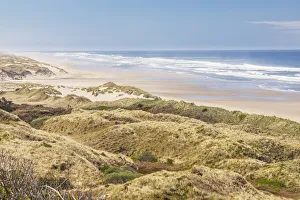 Surf Prints: Baker Beach, Oregon, USA. Grassy dunes and a sandy beach on the Oregon coast