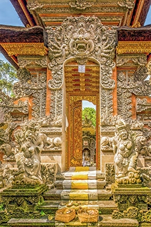 Bali Prints: Bali, Indonesia. Portrait of carved gates considered to connect the physical world and the spiritual realm