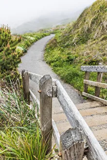 Stairway Prints: Bandon, Oregon, USA. A paved walking path on the Oregon coast