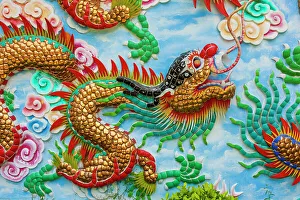 Mural Prints: Bangkok, Thailand. Colorful relief of dragon or serpent