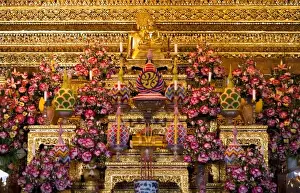 Inti St Clair Prints: Bangkok, Thailand - Elegant artwork on a Buddhist shrine in Wat Phra Kaeo