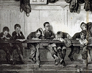 Reading Prints: Bank of punished in a school. Engraving, 1884