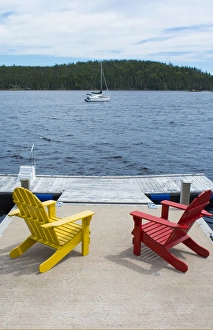 Images Dated 2029: Bar Harbor Maine Life in Maine peaceful scene on water with Adirondack chairs to relax