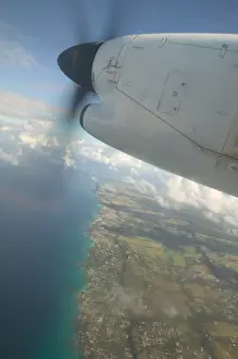 Barbados Prints: BARBADOS-Caribbean Aerial: Propeller Airliner View over Barbados a Walter