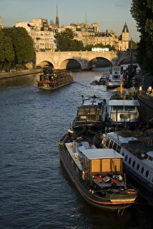 Barges on the Seine, Pont Neuf, Ile de la Cite, Paris, France