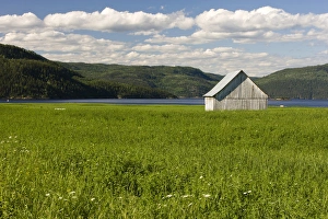 Saguenay Prints: A barn outside the village of l Anse St. Jean lies on the Saguenay River