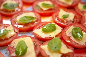Images Dated 1st January 2006: Basil, Cheese and Tomato Snacks