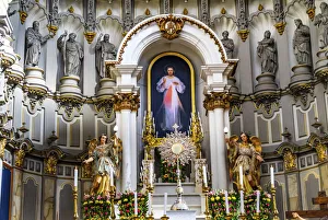 Basilica Prints: Basilica Altar Monstrance Jesus Painting La Compania Church Puebla, Mexico