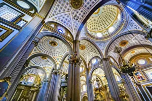 Basilica Prints: Basilica ceiling Dome Stained glass Cathedral Puebla, Mexico. Built in 15 to 1600 s
