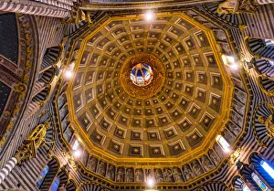 Prints of Basilica Golden Dome Cathedral, Siena, Italy. Cathedral completed from 1215 to 1263 Images Dated 2019 January: Basilica Golden Dome Cathedral, Siena, Italy. Cathedral completed from 1215 to 1263