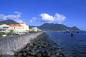 Bay front with ocean and mountains Capital City of Roseau in Dominica