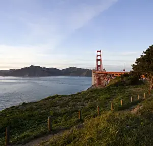 Highway Prints: Bay Trail path leading to the Golden Gate Bridge with the Marin Headlands in the distance